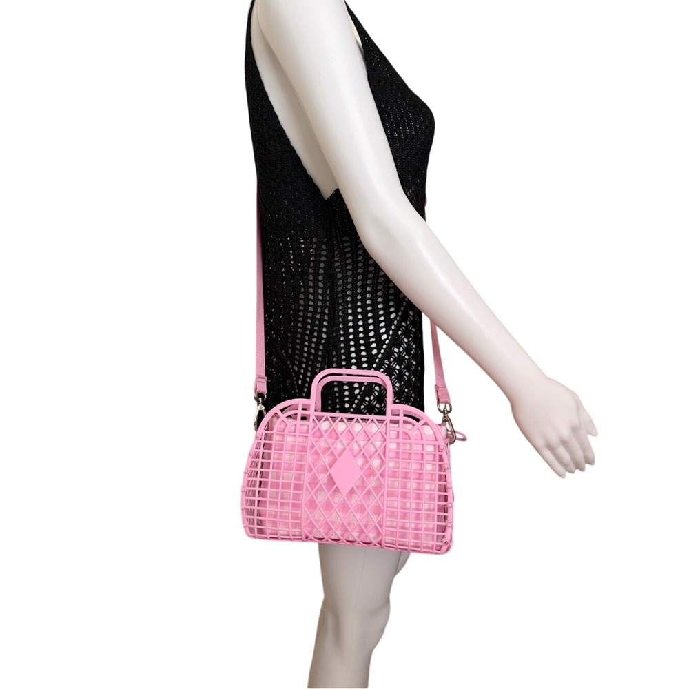 Pink Jelly Retro Basket Convertible Crossbody Tote Bag